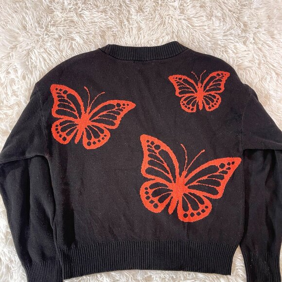 Nikkak Black Sweater Orange Butterflies Juniors XS - Picture 2 of 8